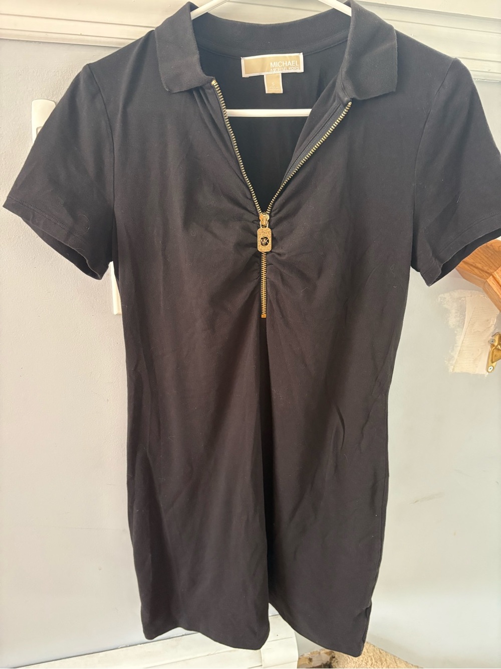 Michael Kors Black Polo Dress-Style Top with Gold Zip